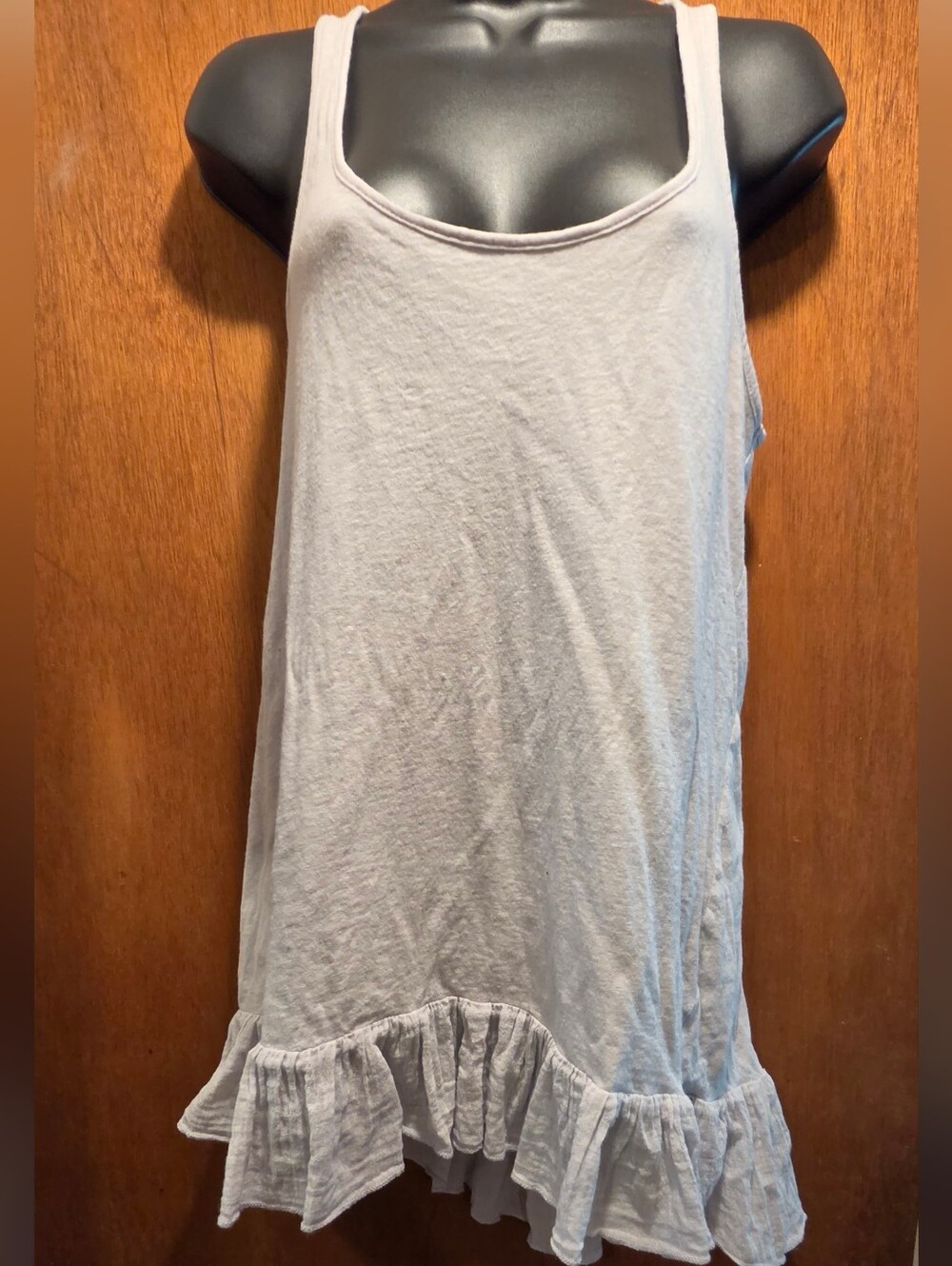 Topshop Light Lavender Cotton Linen Ruffle-Hem Long Tank Top Sz6 - Picture 2 of 6